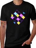 Retro Geometric Pattern Black T-Shirt