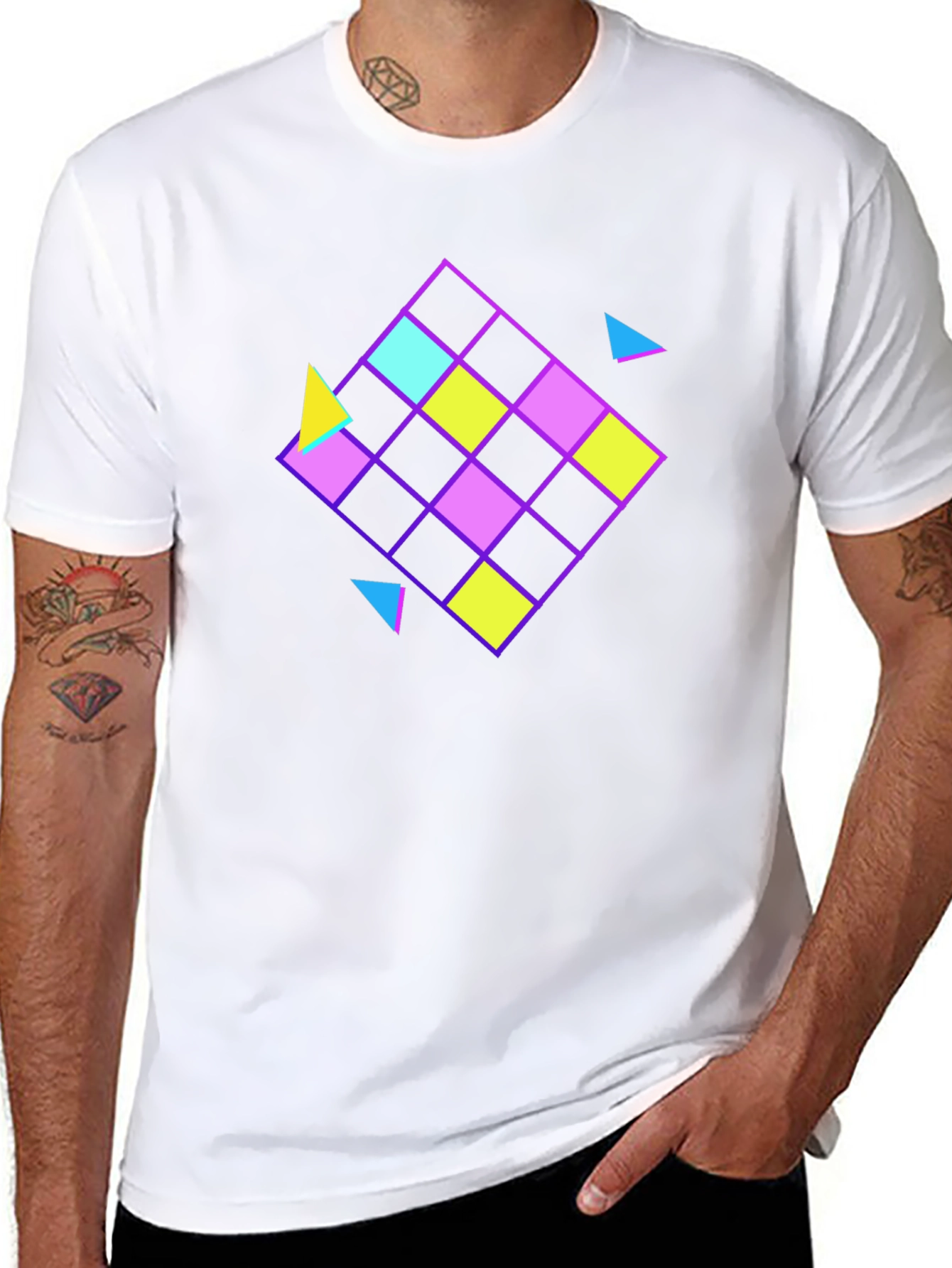 Retro Geometric Pattern Black T-Shirt