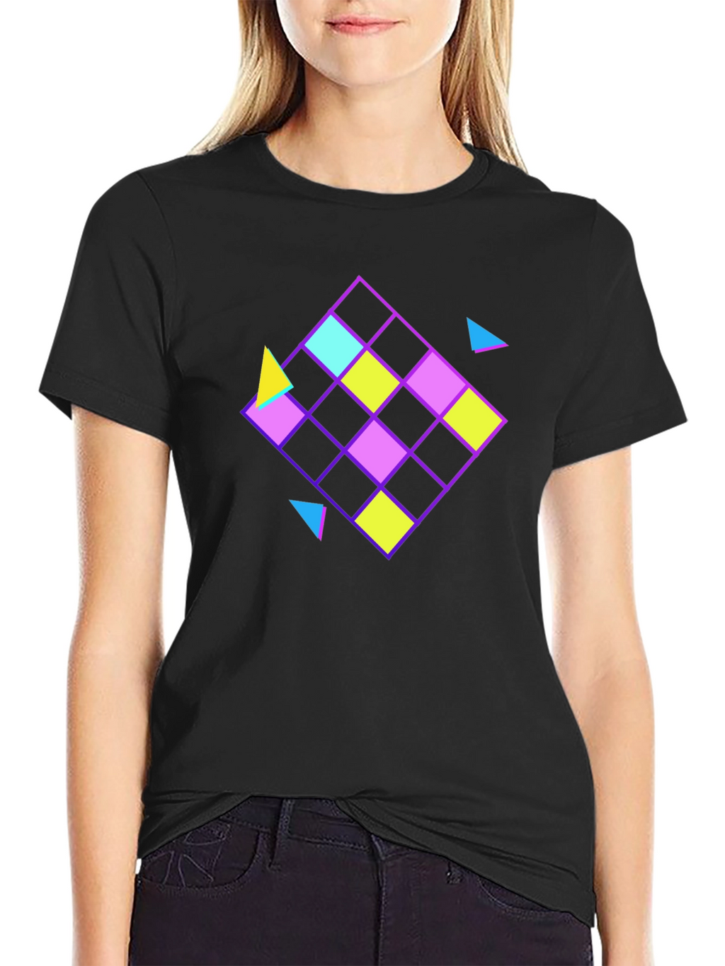 Retro Geometric Pattern Black T-Shirt