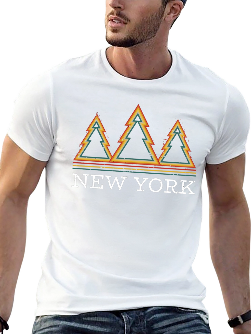 Retro New York Pine Tree Graphic T-Shirt
