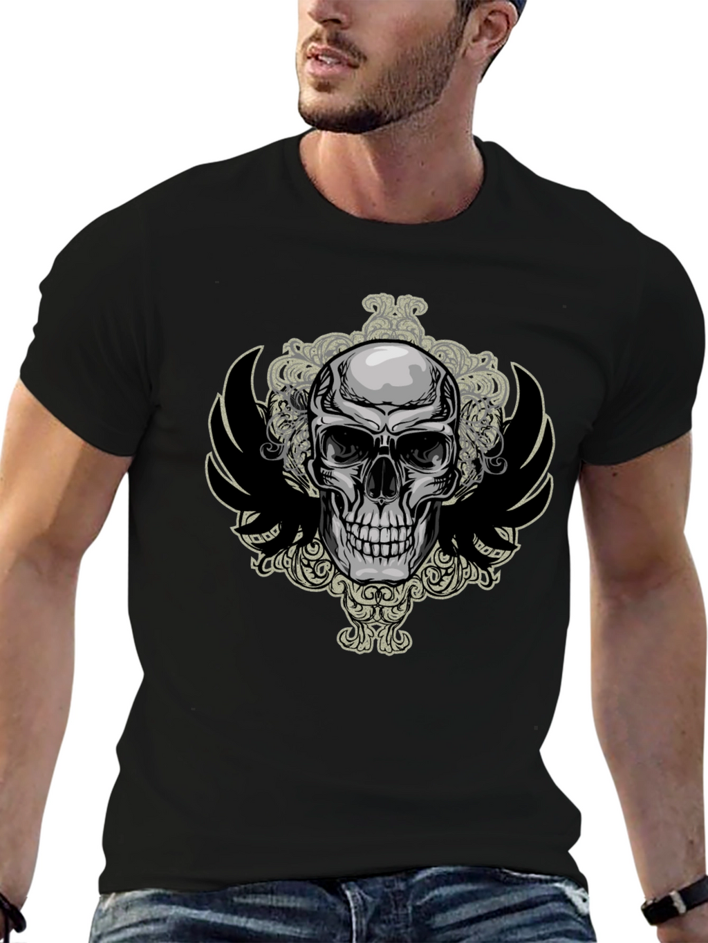 Skull & Wings Graphic Tee - Mens Black T-Shirt