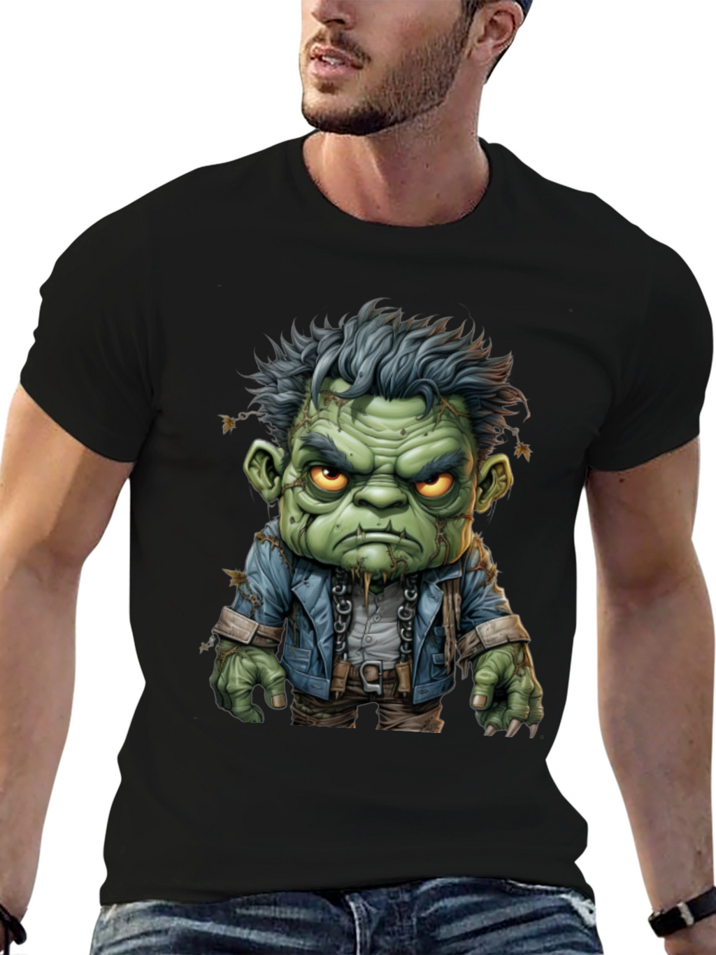 Frankenstein Graphic Tee - Mens Black Cotton T-Shirt