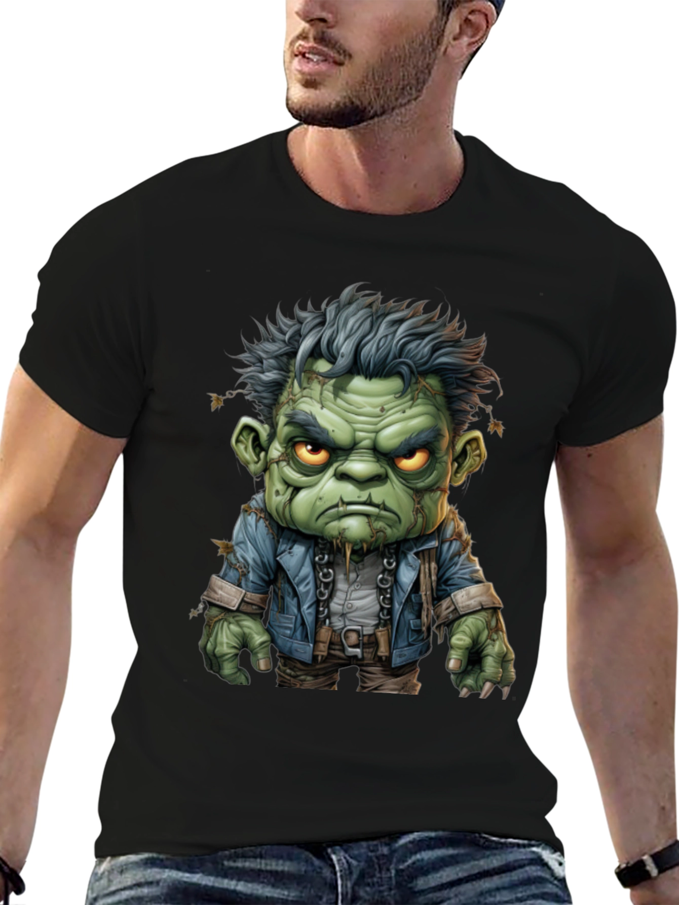 Frankenstein Graphic Tee - Mens Black Cotton T-Shirt