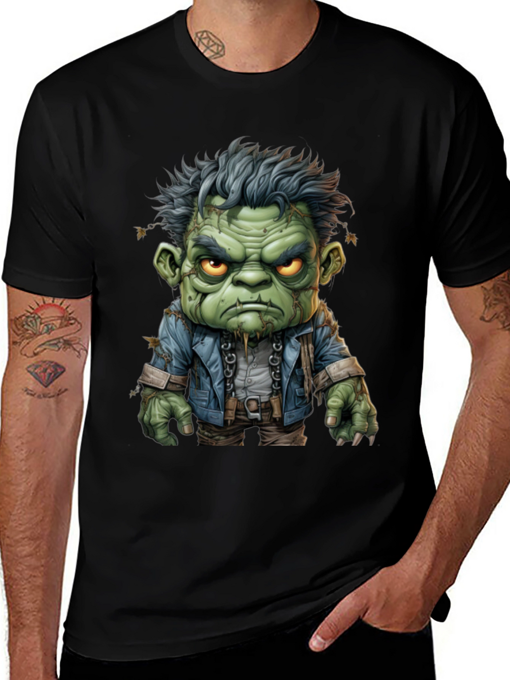 Frankenstein Graphic Tee - Mens Black Cotton T-Shirt
