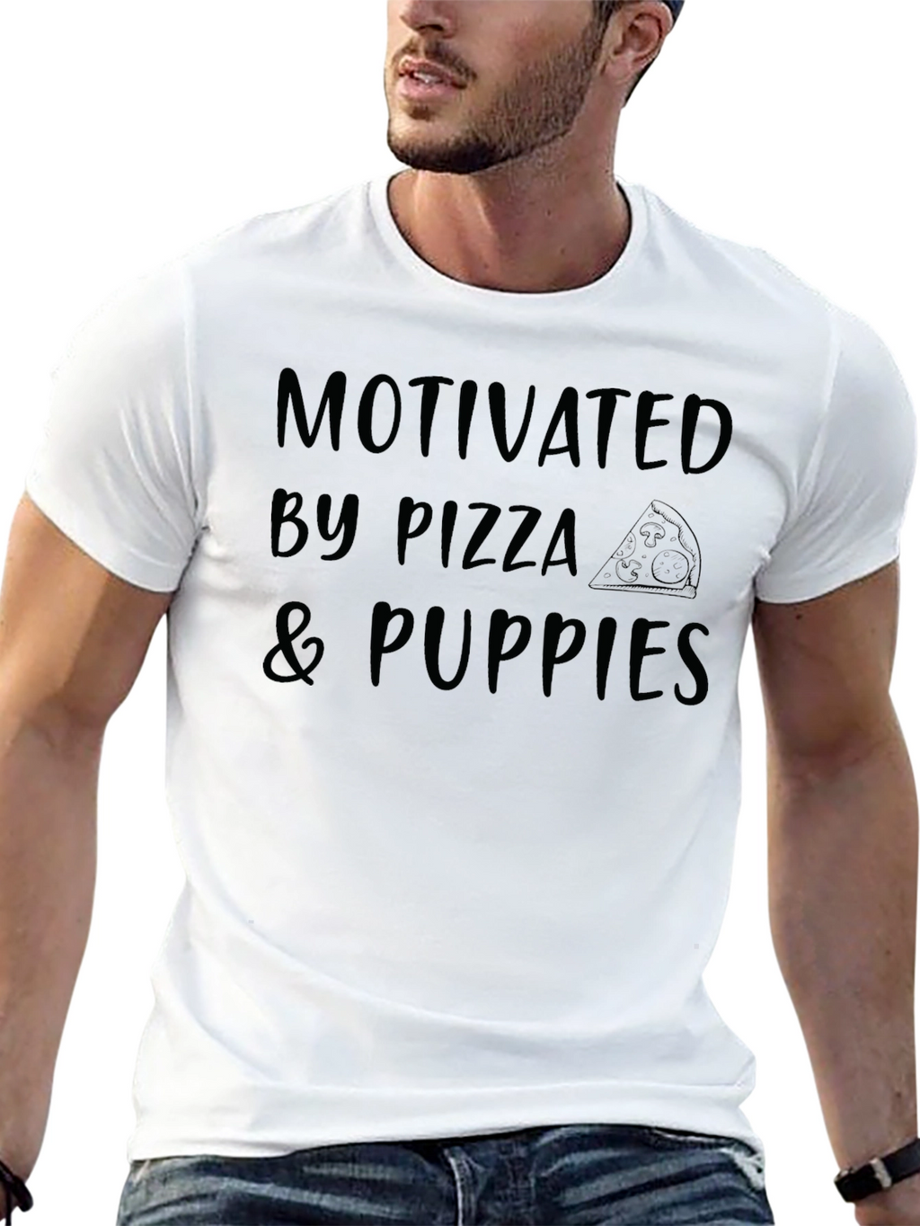 Motivated by Pizza & Puppies Graphic Tee - Black