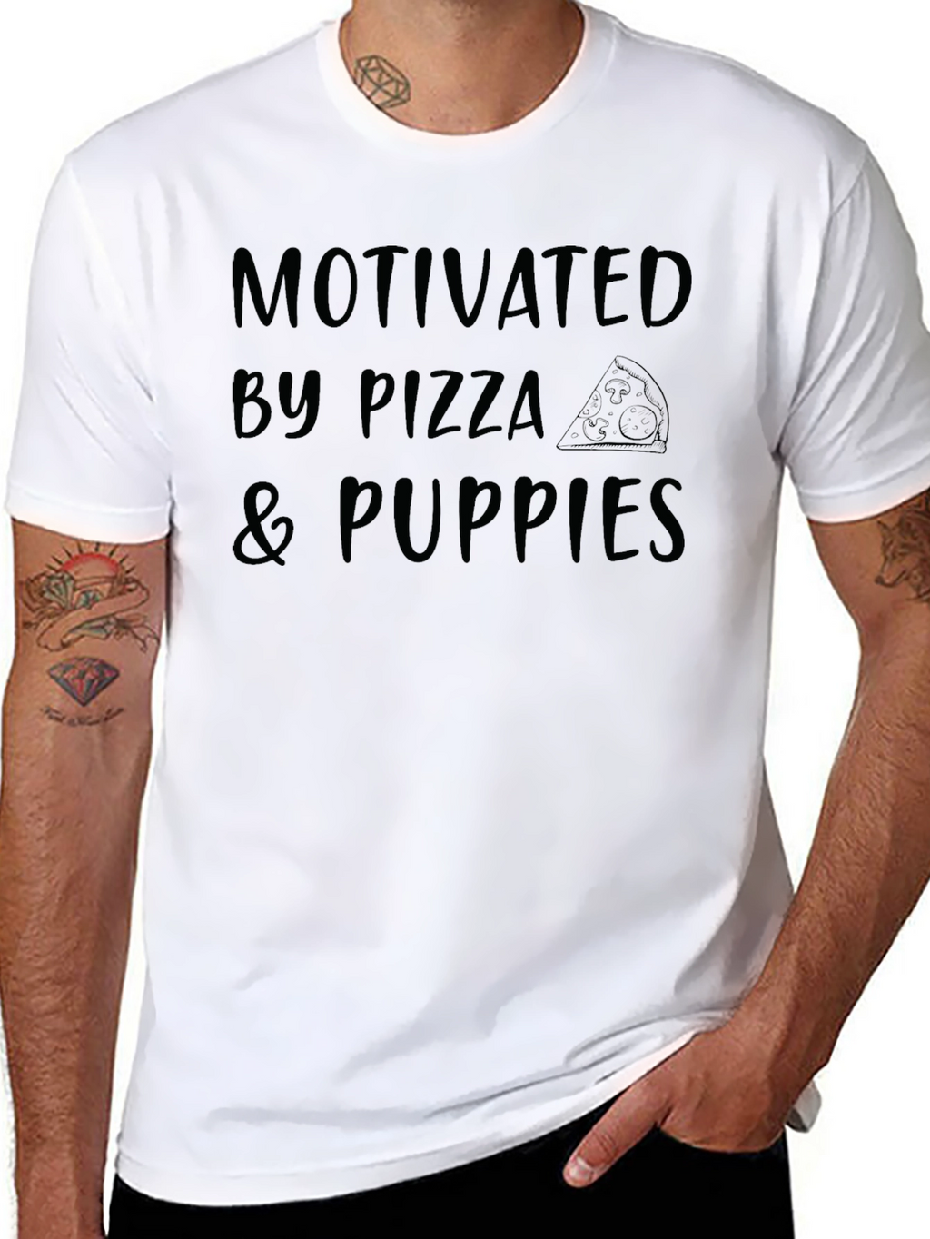 Motivated by Pizza & Puppies Graphic Tee - Black