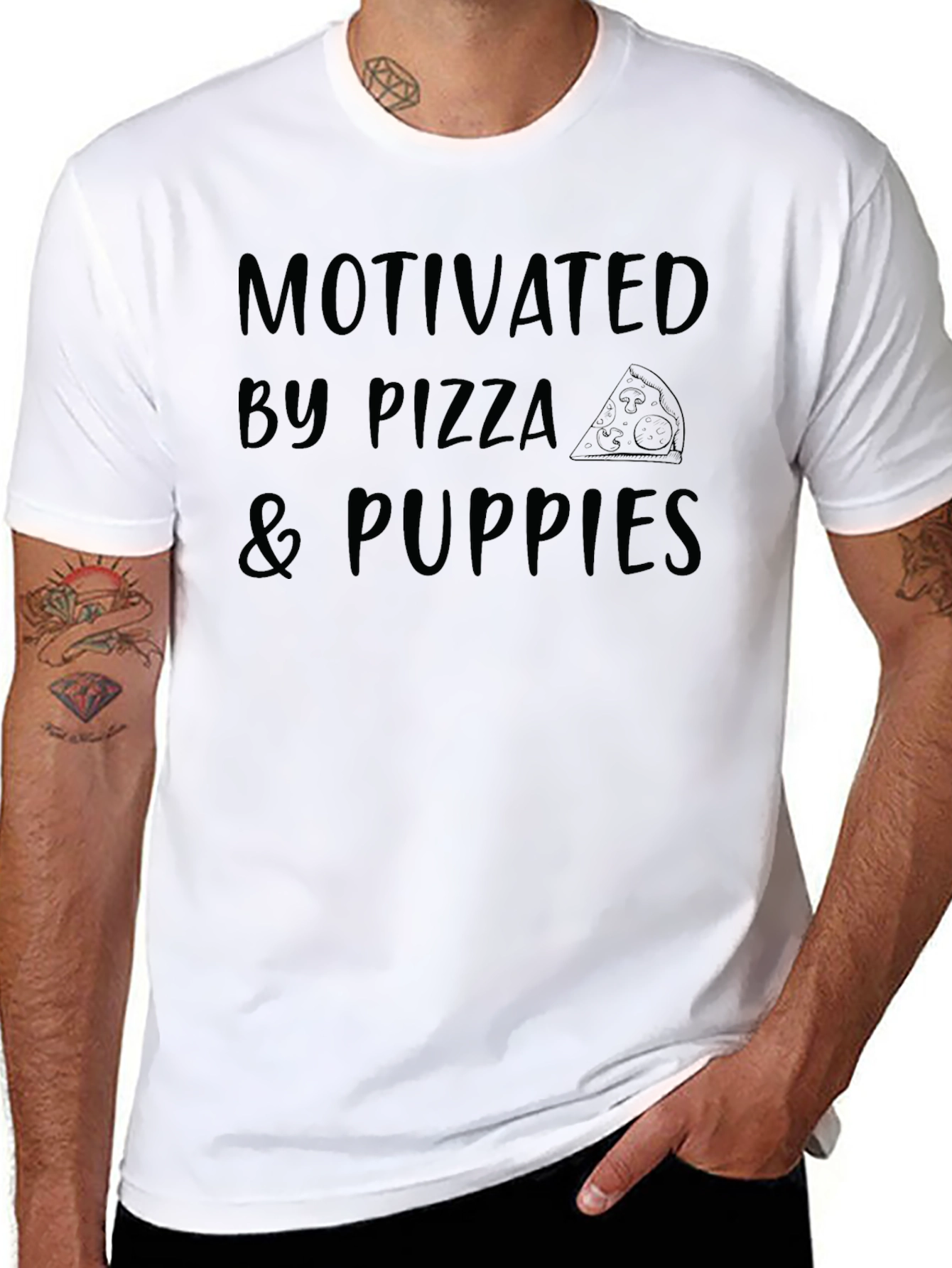 Motivated by Pizza & Puppies Graphic Tee - Black