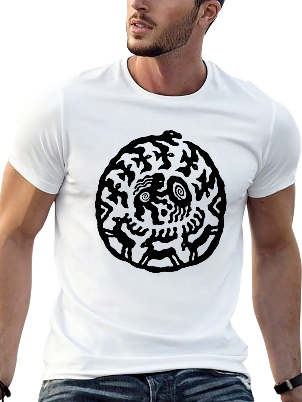Abstract Art Black Graphic Tee - Casual Wear