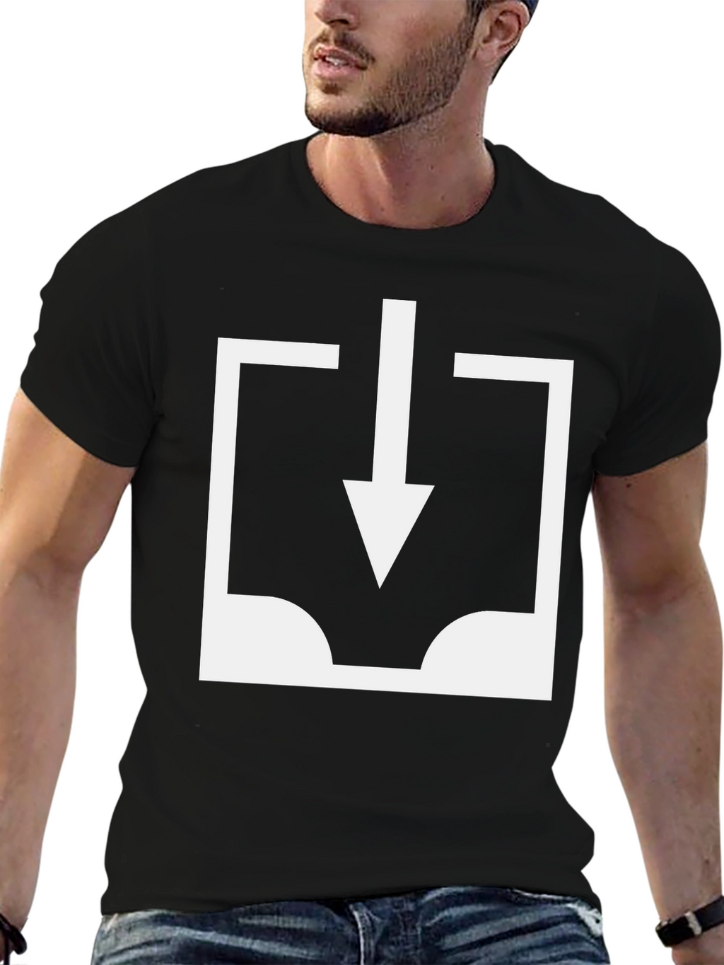 Black T-Shirt with White Download Icon