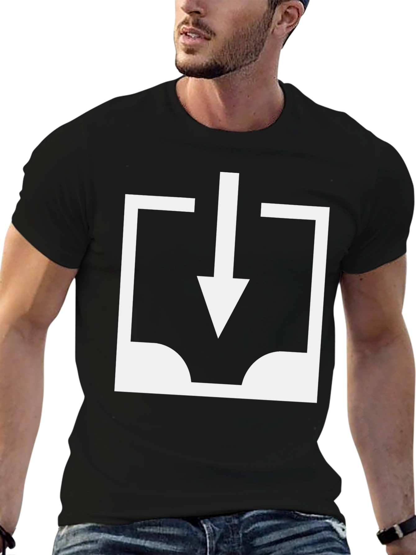 Black T-Shirt with White Download Icon
