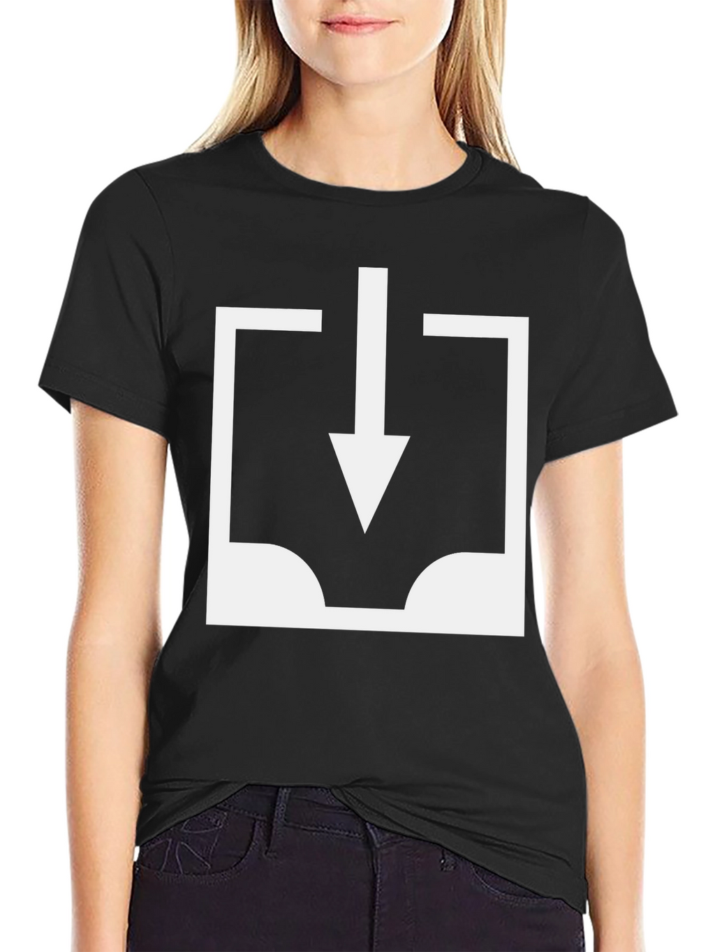 Black T-Shirt with White Download Icon