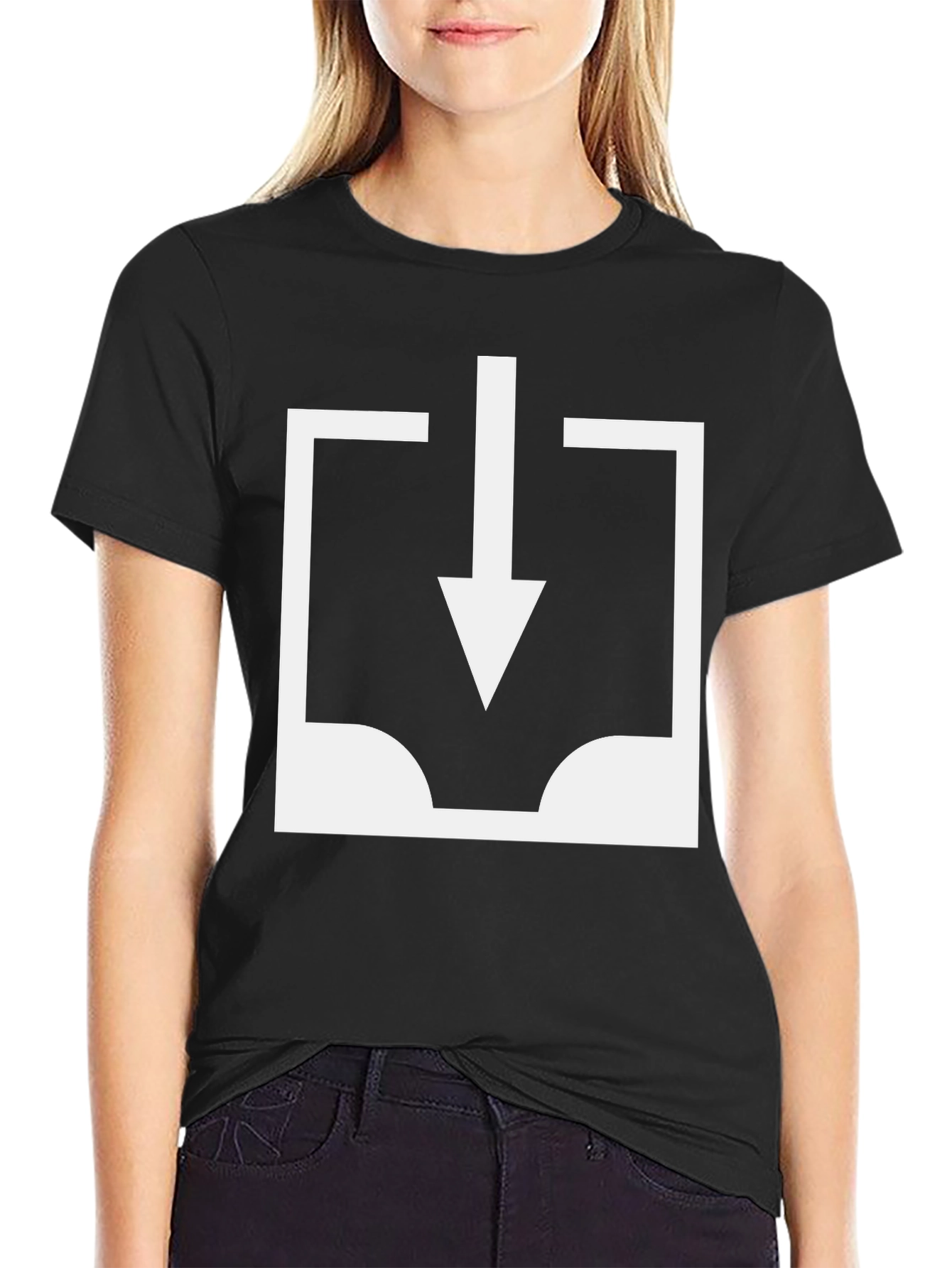 Black T-Shirt with White Download Icon