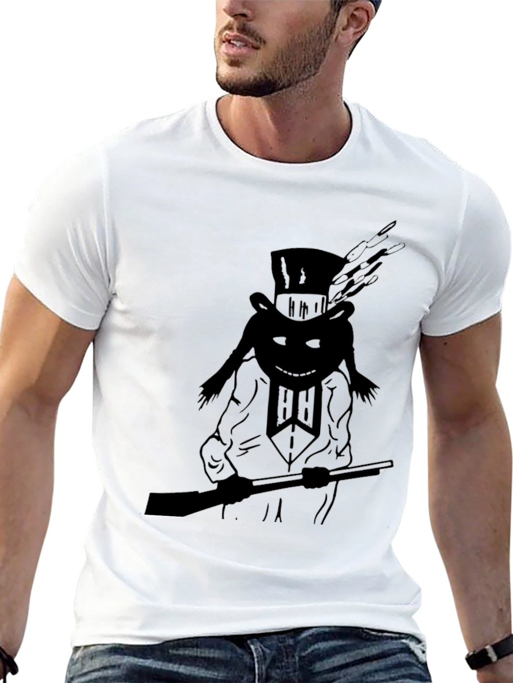 Black T-Shirt with Top Hat Hunter Graphic