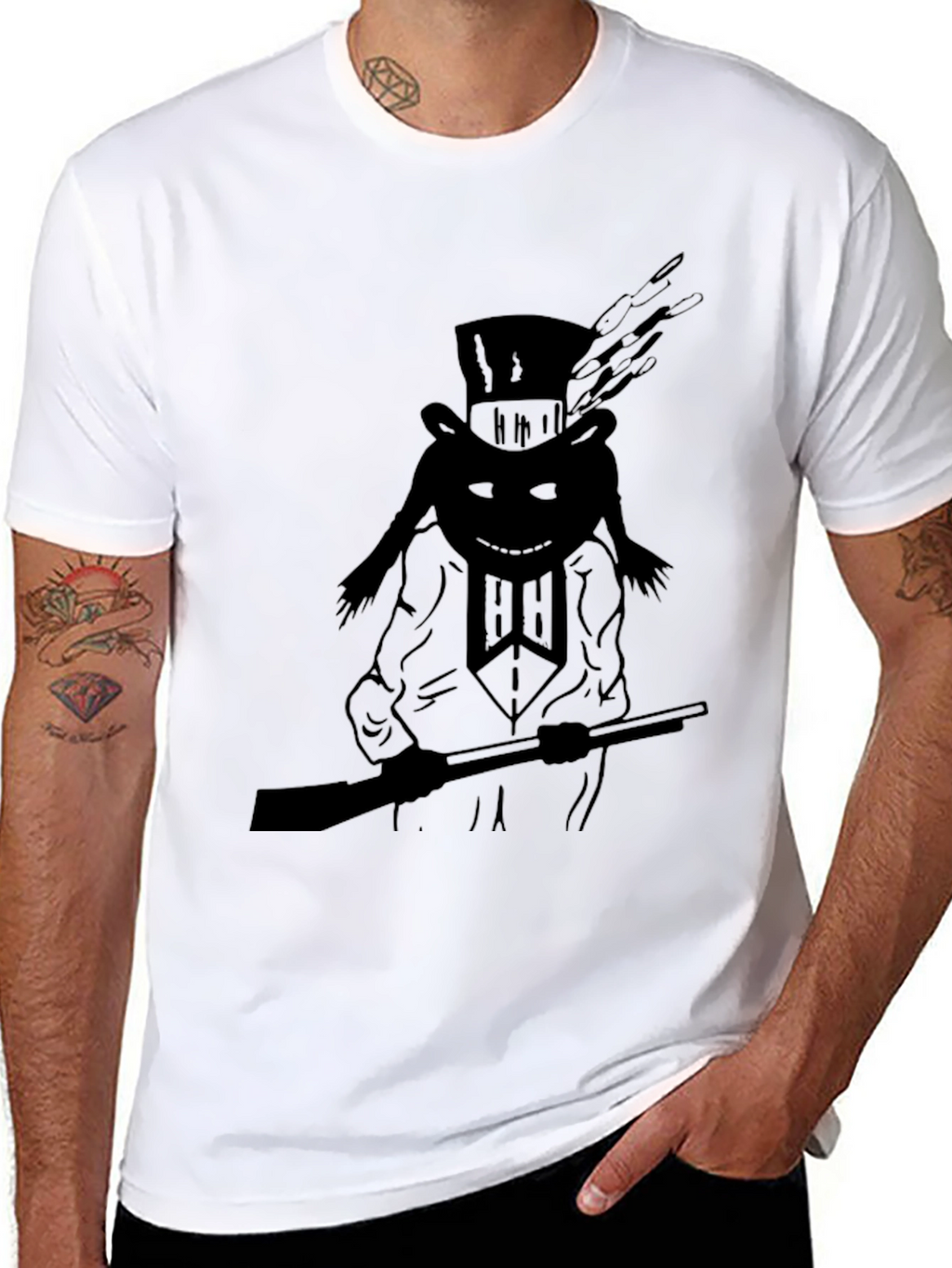Black T-Shirt with Top Hat Hunter Graphic