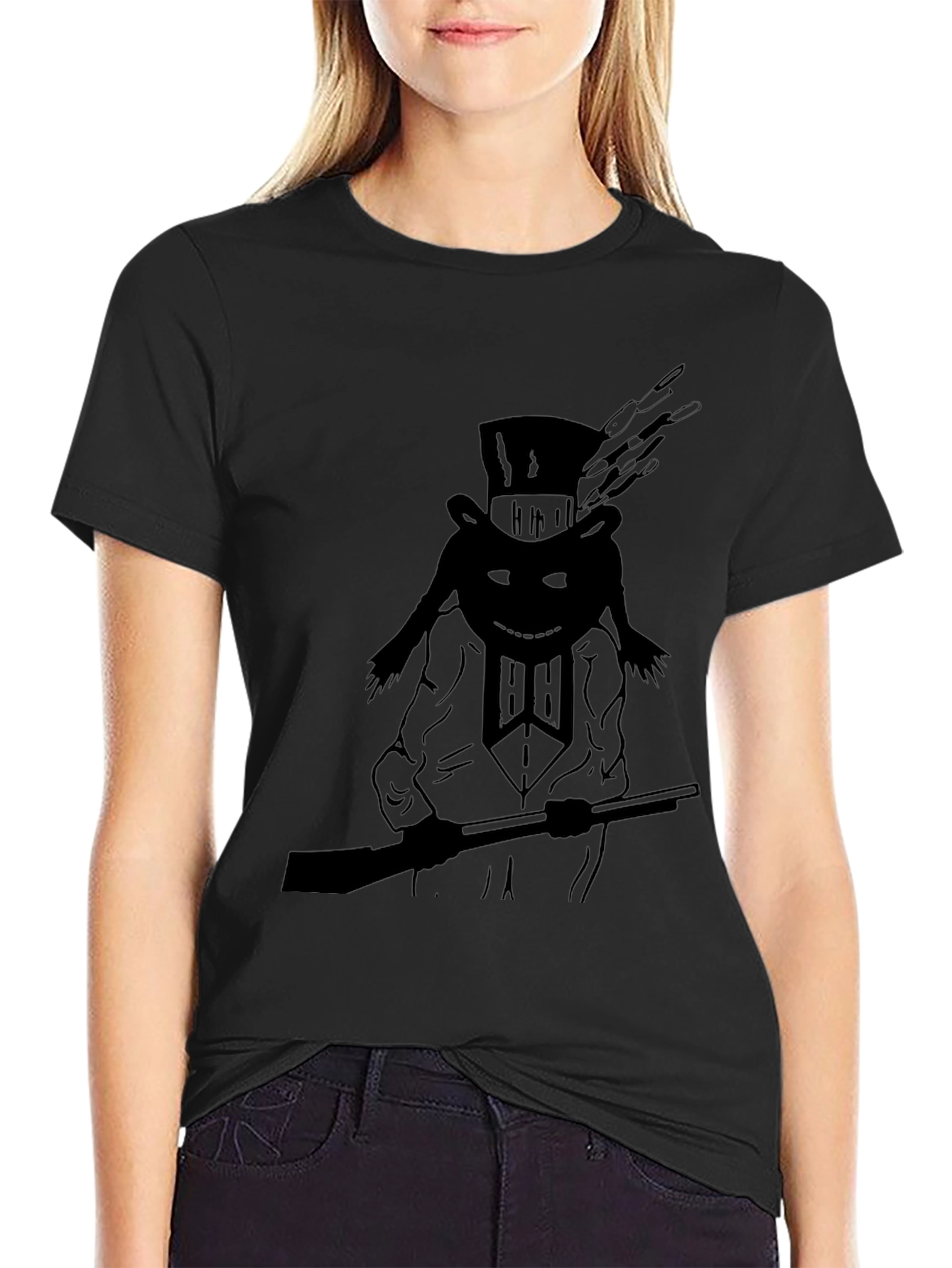 Black T-Shirt with Top Hat Hunter Graphic