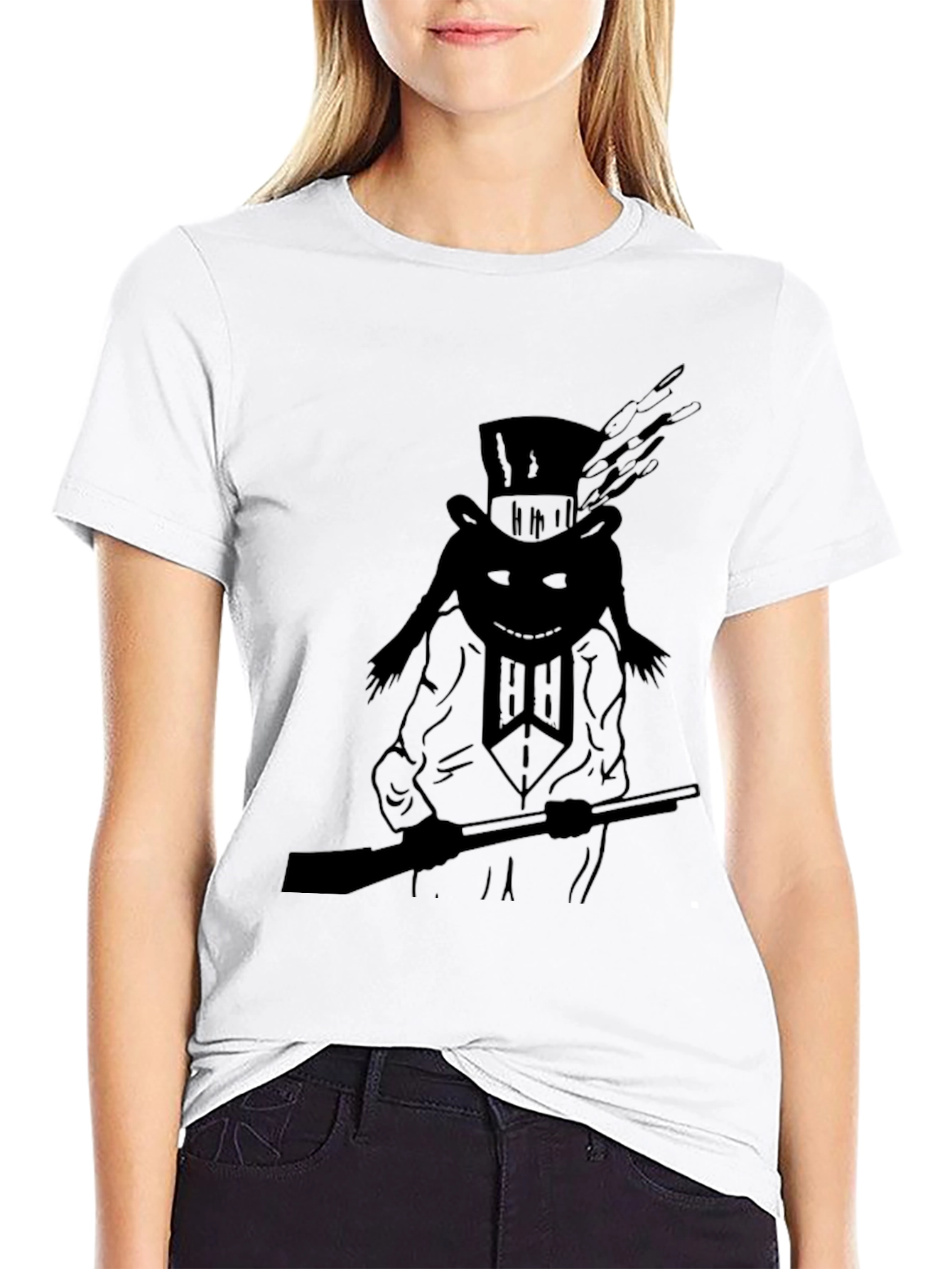 Black T-Shirt with Top Hat Hunter Graphic