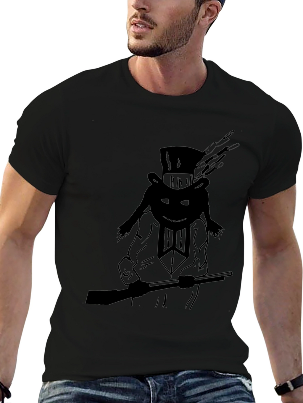 Black T-Shirt with Top Hat Hunter Graphic