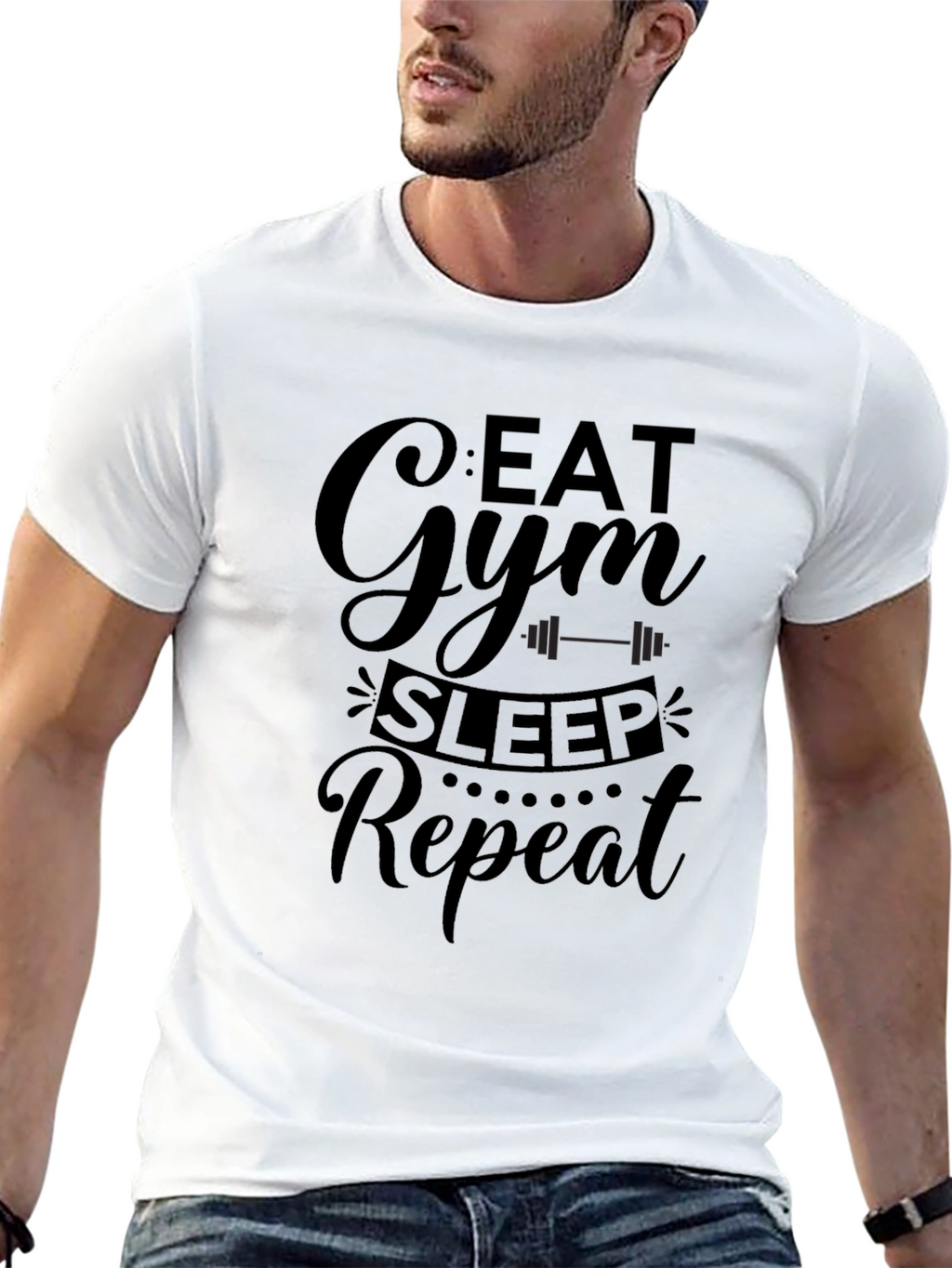 Eat Gym Sleep Repeat Mens Black Graphic T-Shirt