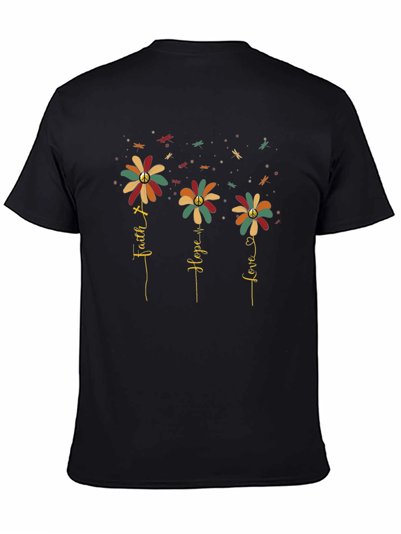 Faith Hope Love Flower Graphic Tee - Black