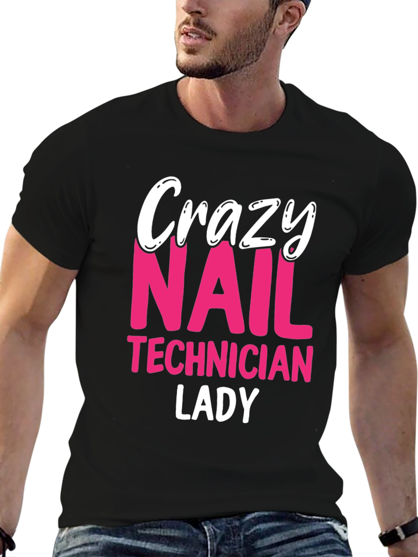 Crazy Nail Technician Lady T-Shirt - Black