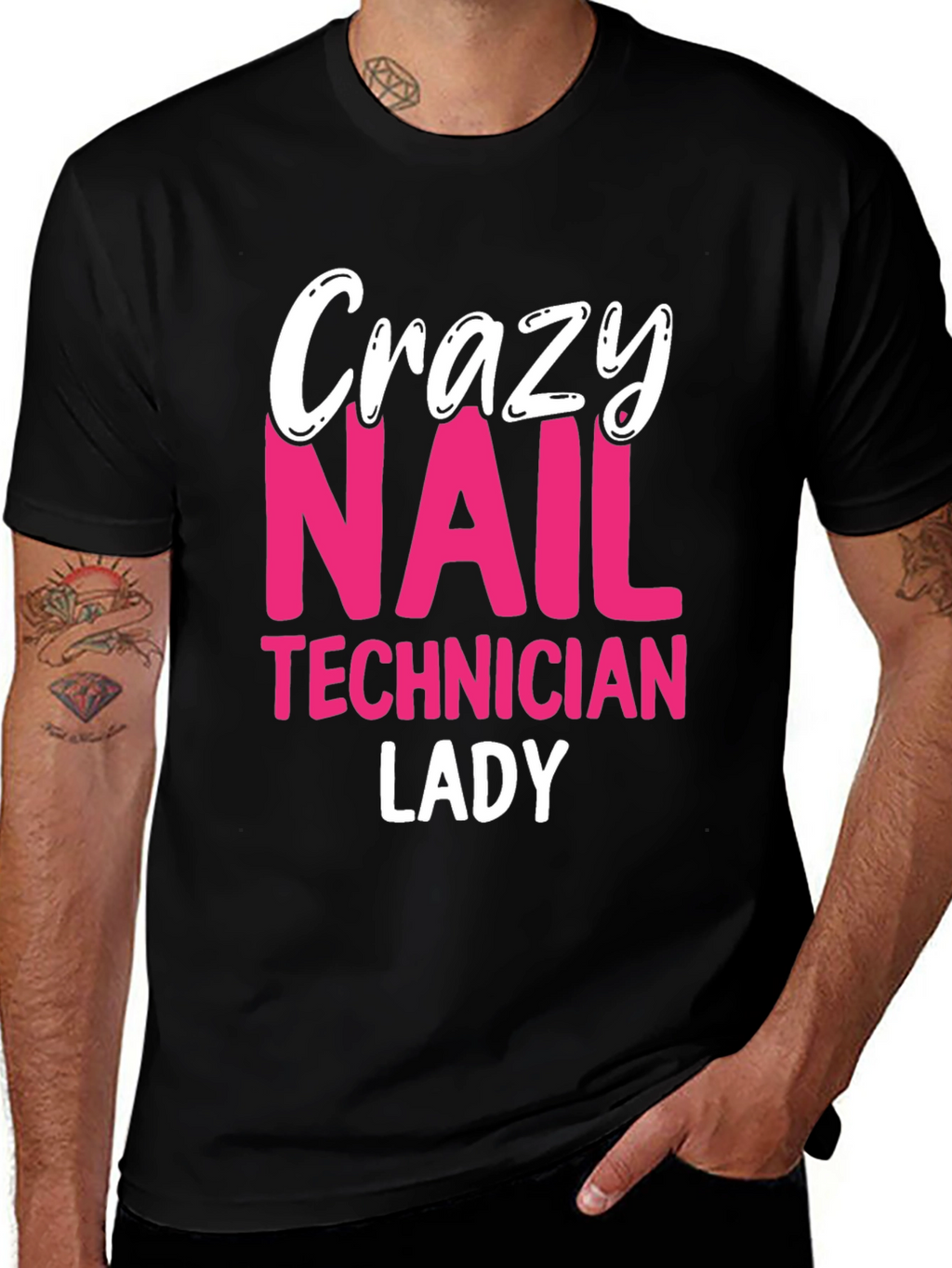 Crazy Nail Technician Lady T-Shirt - Black