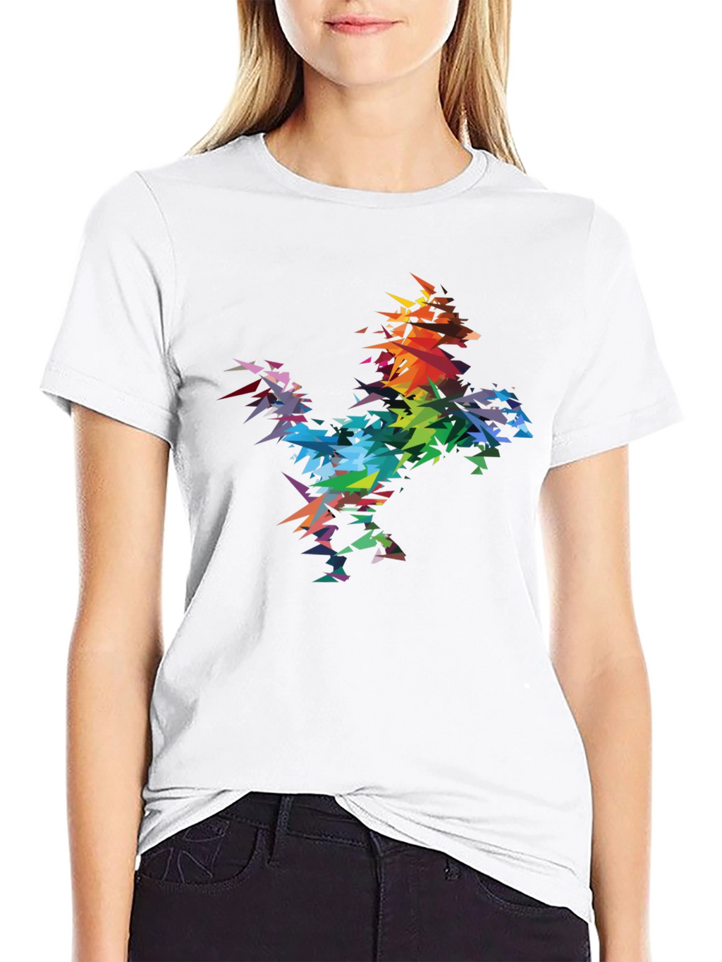 Abstract Geometric Rainbow Rooster Graphic Tee