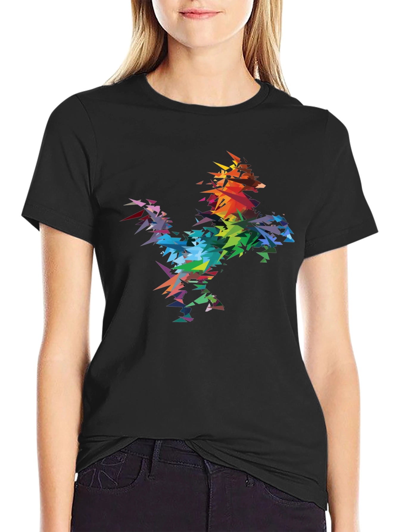 Abstract Geometric Rainbow Rooster Graphic Tee