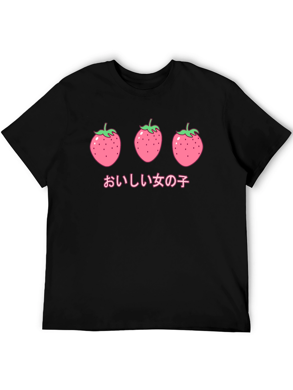 Strawberry Anime Graphic Black T-Shirt