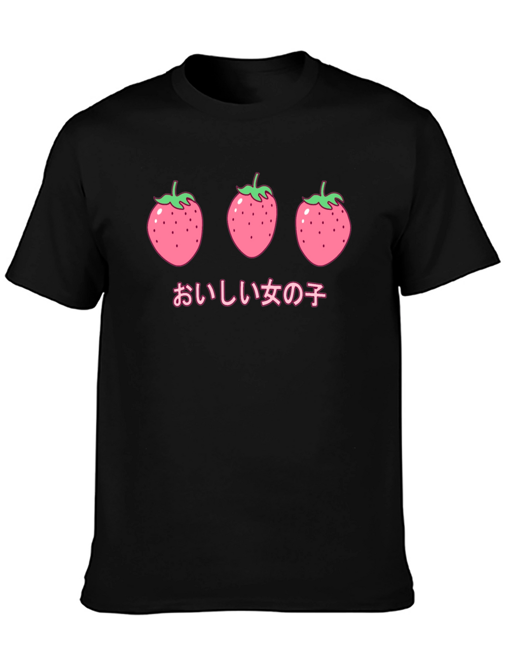 Strawberry Anime Graphic Black T-Shirt