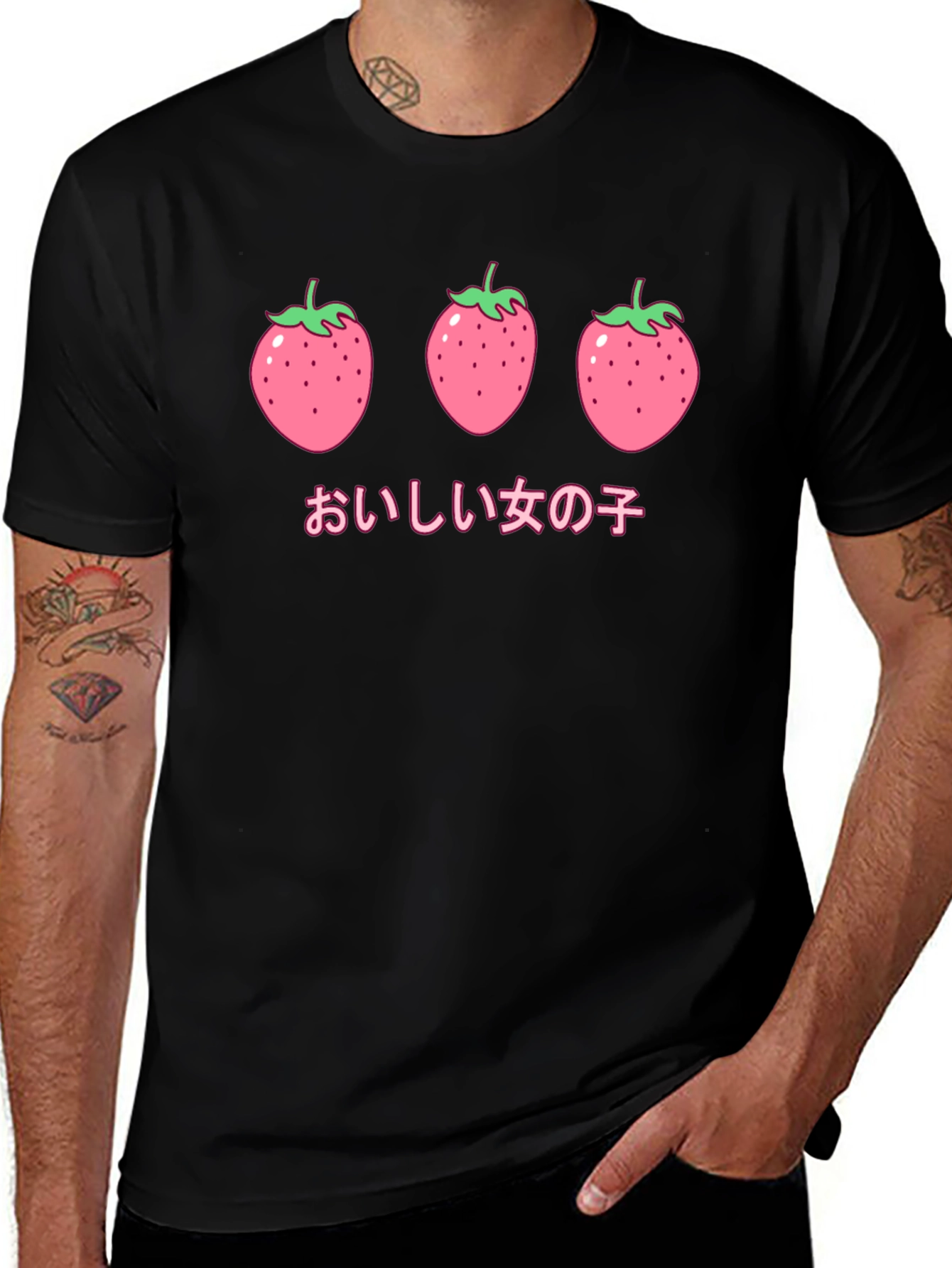 Strawberry Anime Graphic Black T-Shirt