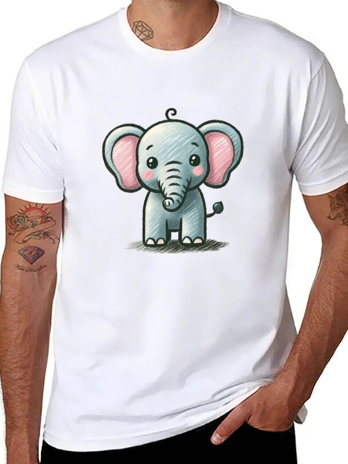 Cute Elephant Graphic Tee - Black Unisex T-Shirt