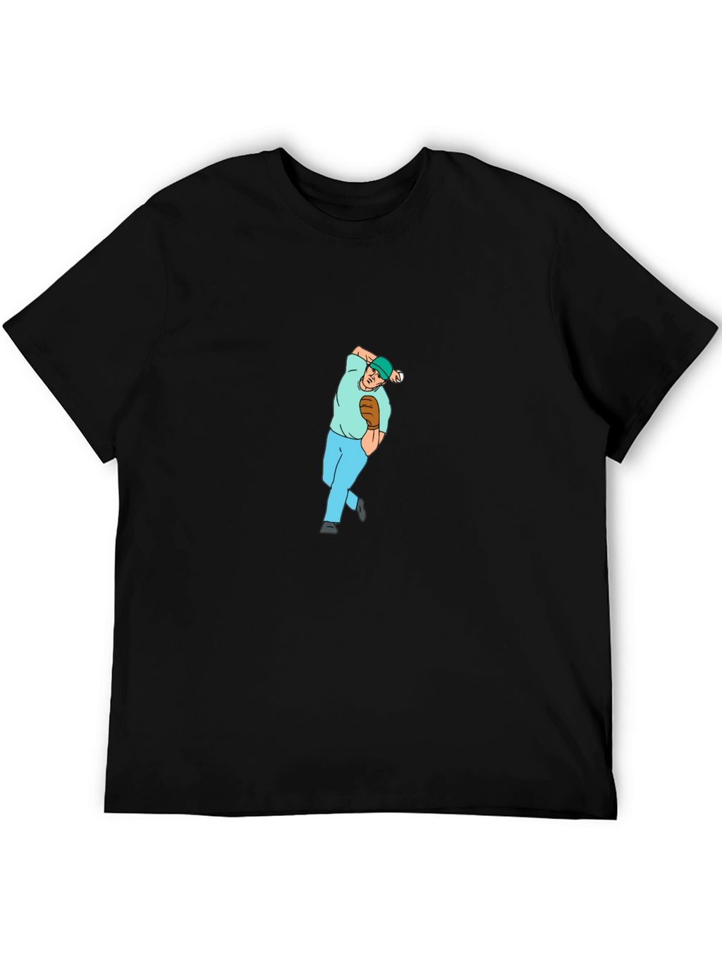 Baseball Pitcher Graphic Tee - Black Cotton Blend