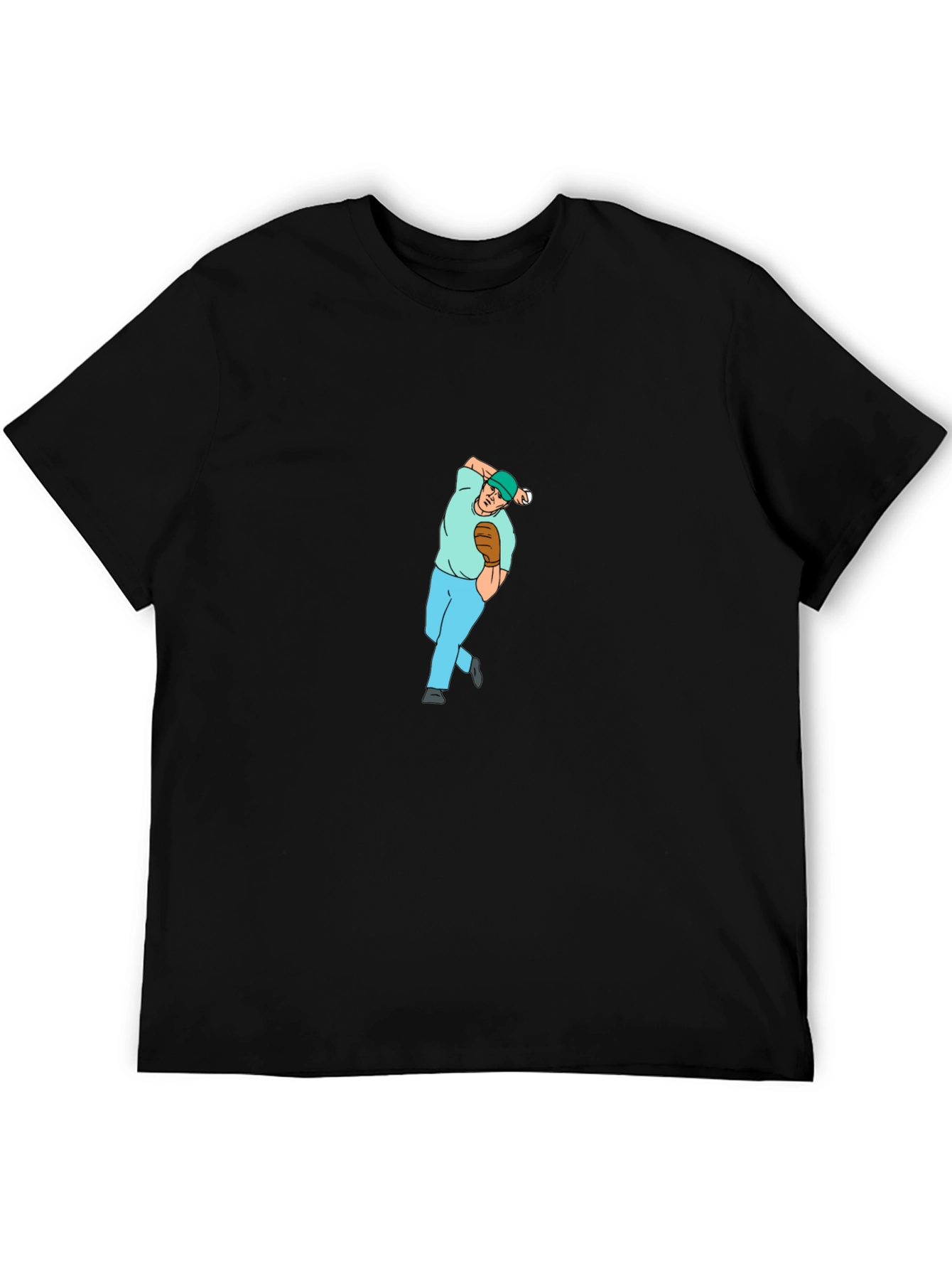 Baseball Pitcher Graphic Tee - Black Cotton Blend