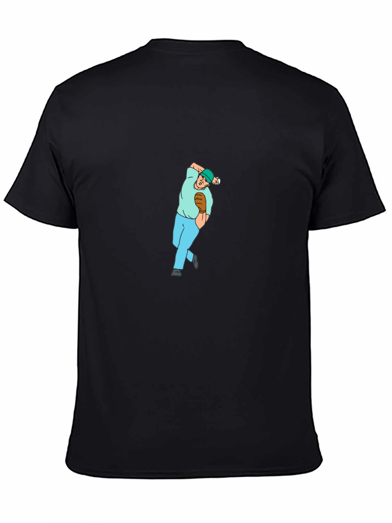 Baseball Pitcher Graphic Tee - Black Cotton Blend