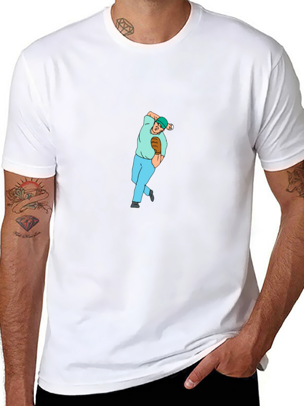 Baseball Pitcher Graphic Tee - Black Cotton Blend