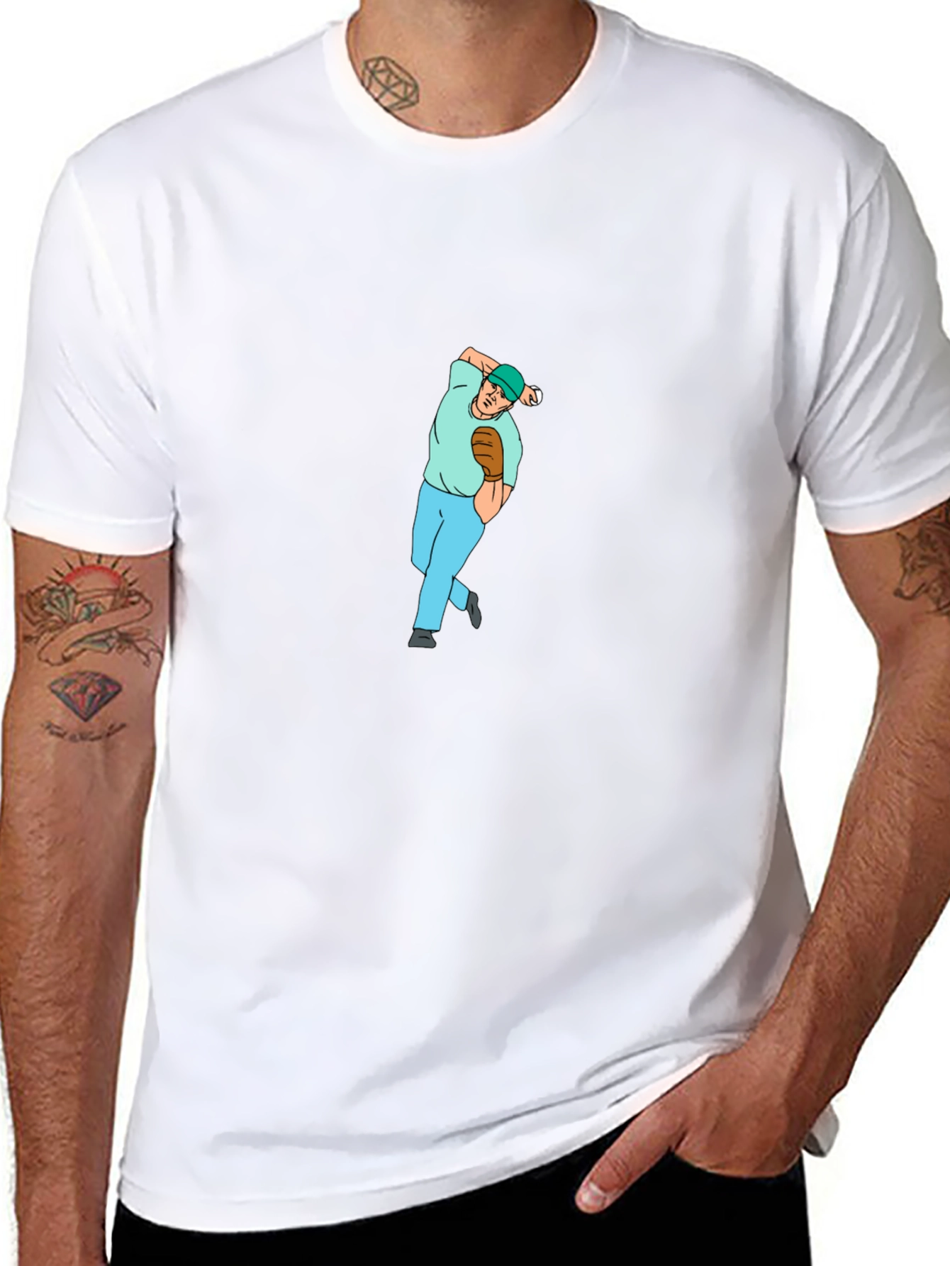 Baseball Pitcher Graphic Tee - Black Cotton Blend