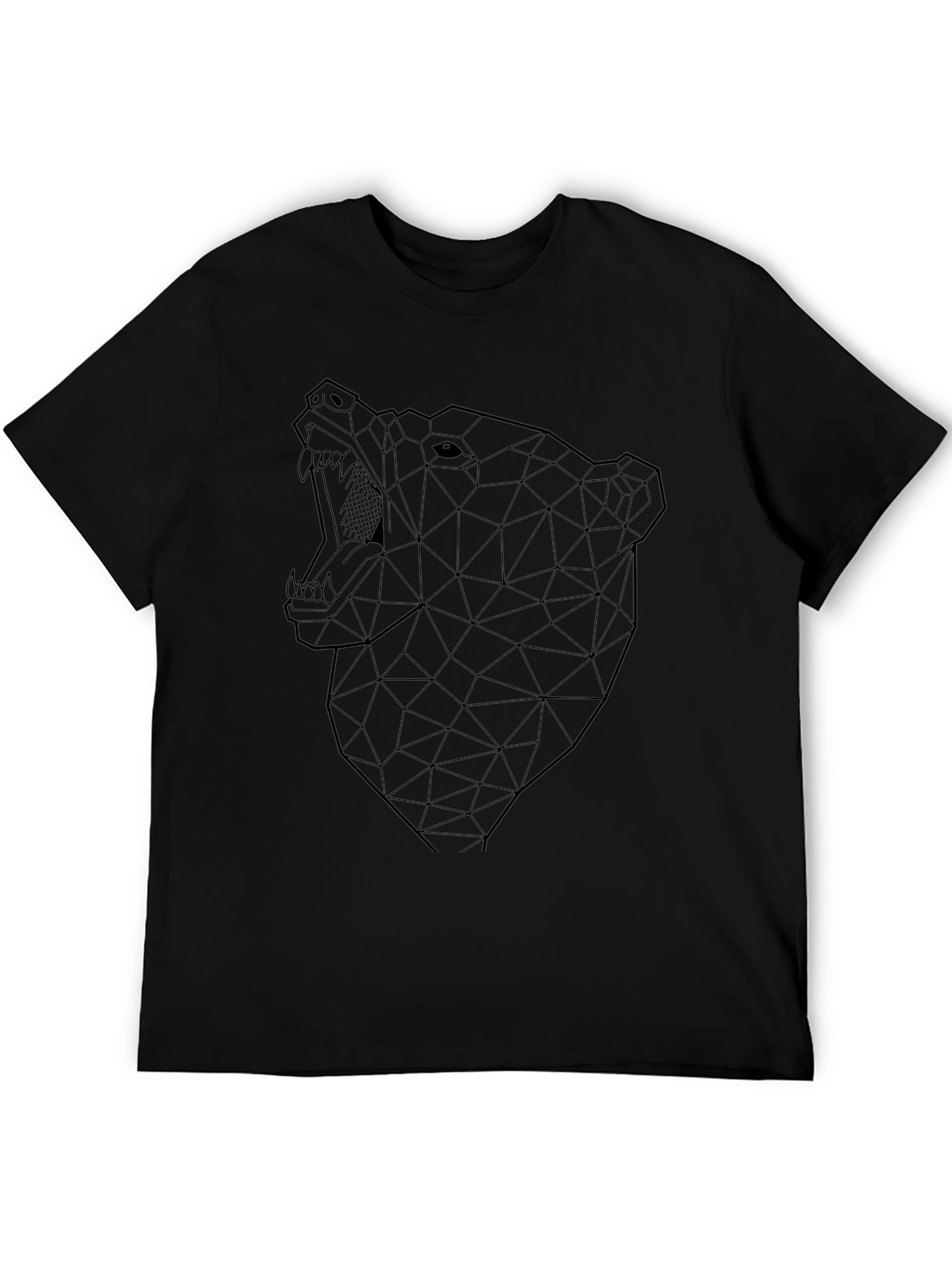 Geometric Bear Graphic Tee - Modern Mens Black T-Shirt