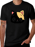Cute Anime Cat Graphic Black T-Shirt