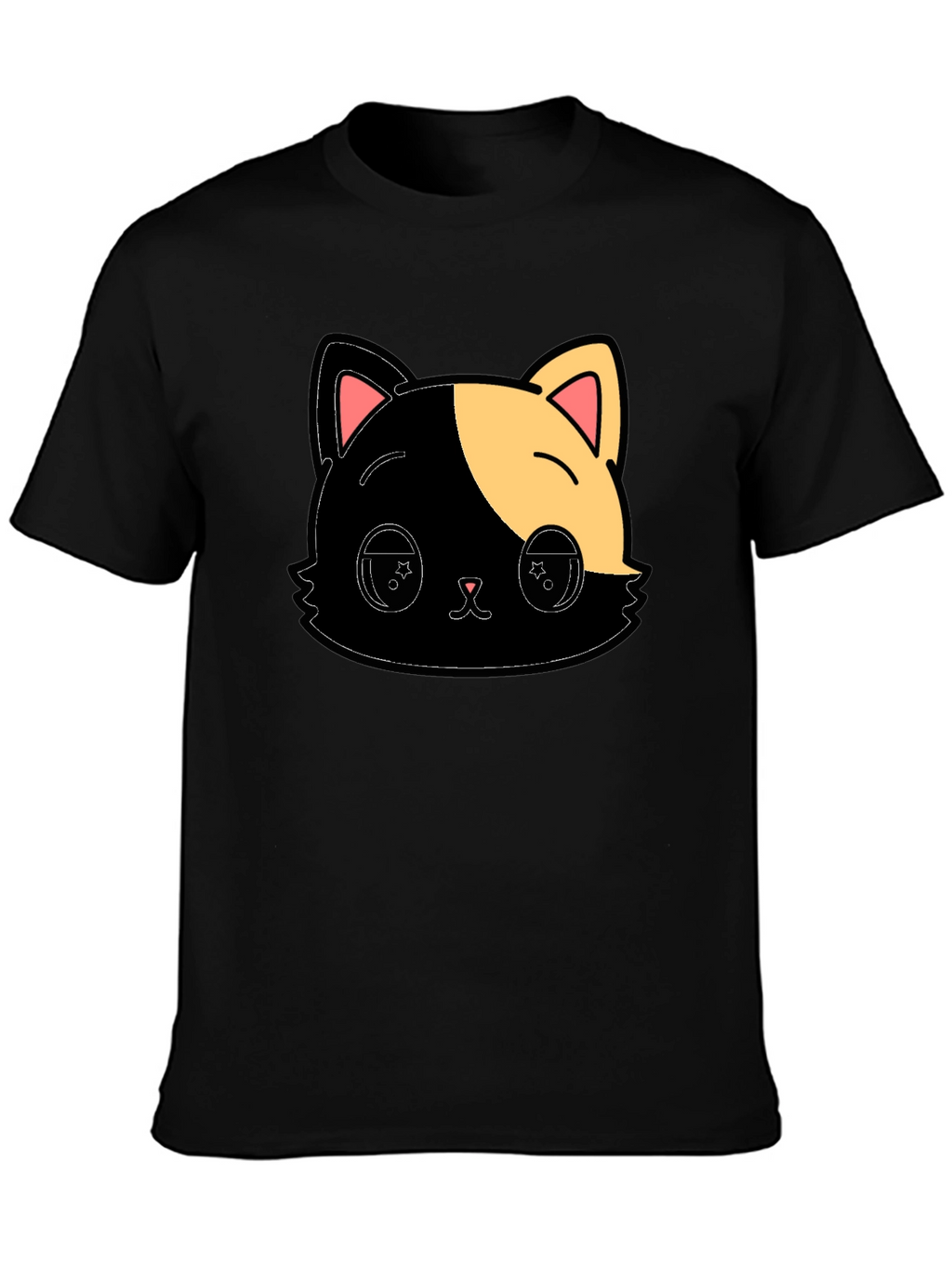 Cute Anime Cat Graphic Black T-Shirt