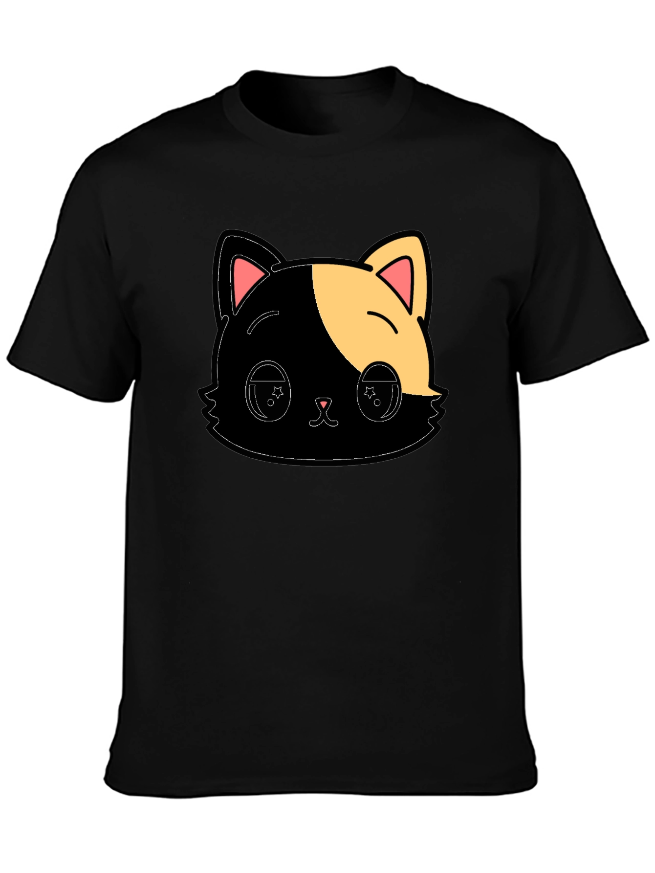 Cute Anime Cat Graphic Black T-Shirt
