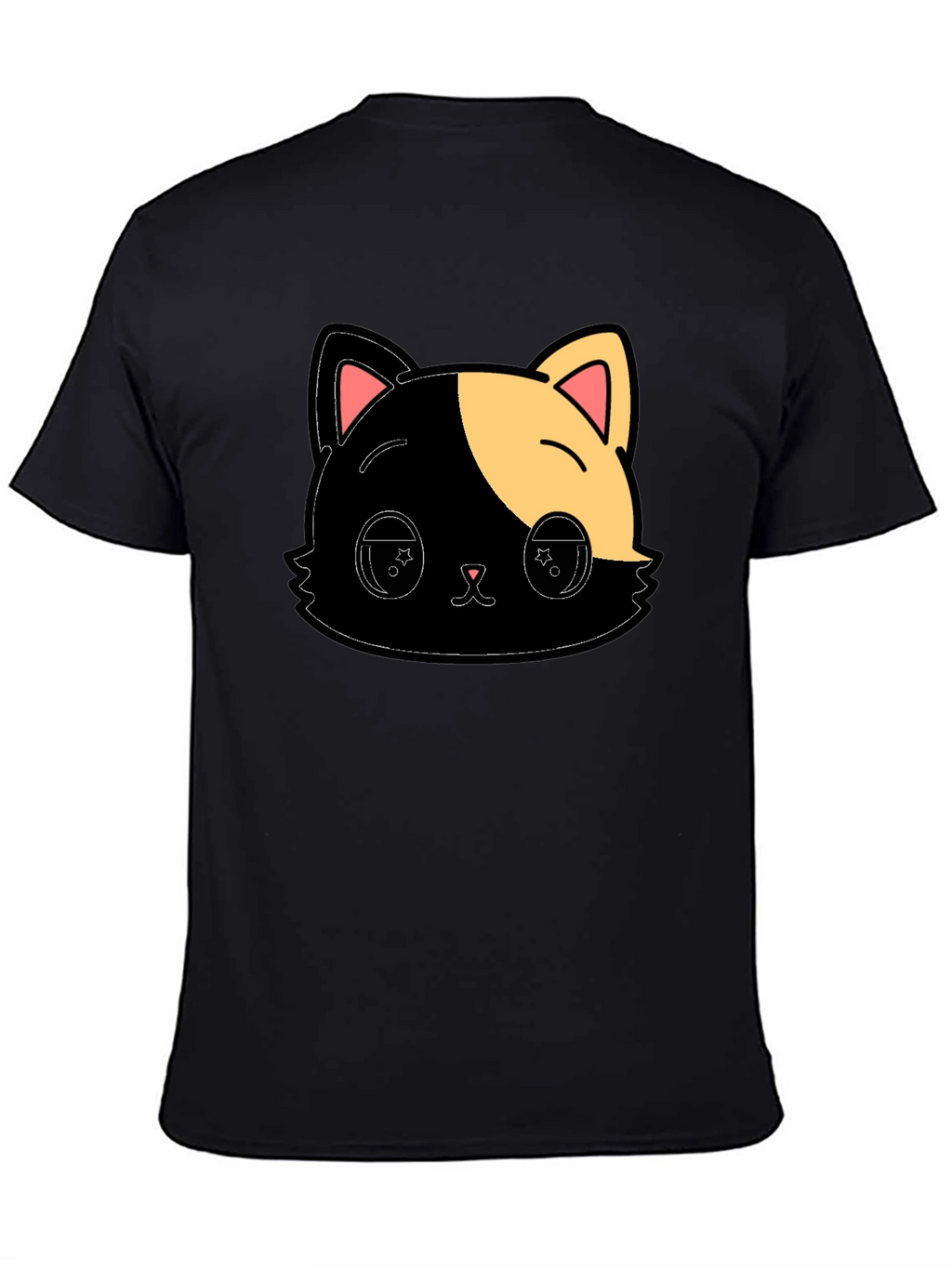 Cute Anime Cat Graphic Black T-Shirt