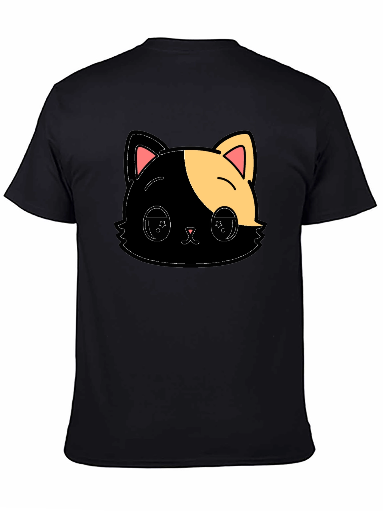 Cute Anime Cat Graphic Black T-Shirt