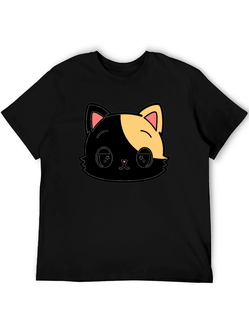 Cute Anime Cat Graphic Black T-Shirt