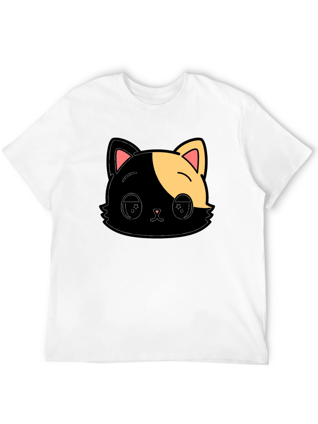 Cute Anime Cat Graphic Black T-Shirt