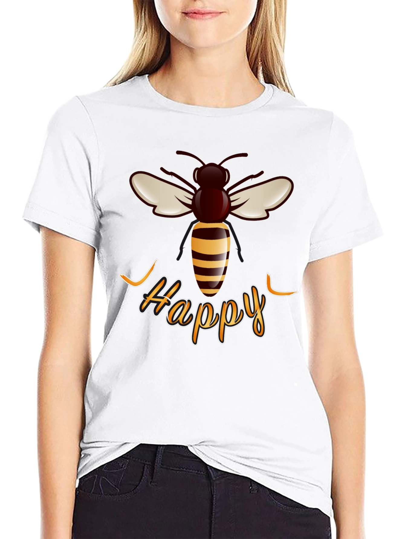 Happy Bee Graphic T-Shirt - Trendy Casual Wear