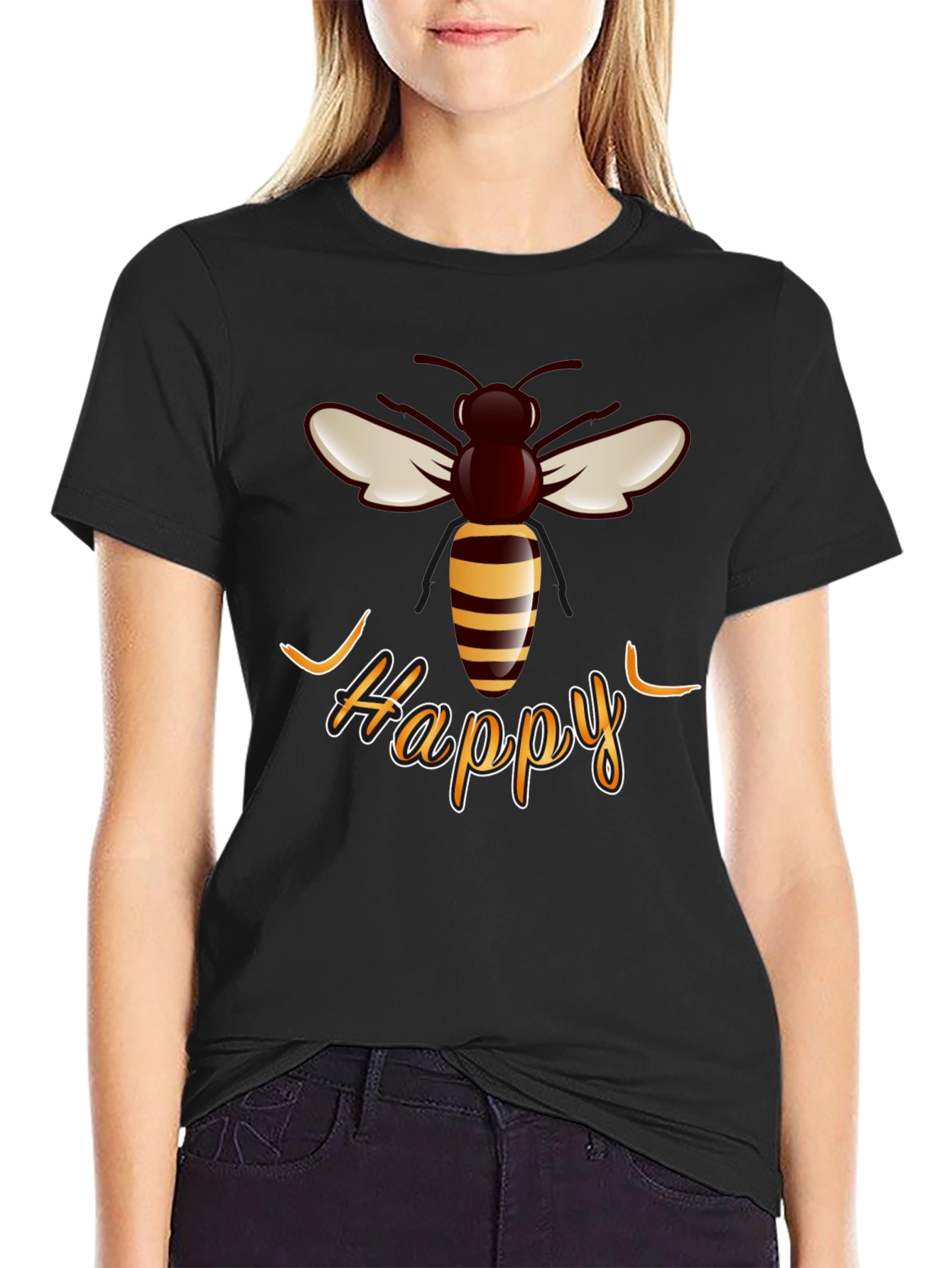 Happy Bee Graphic T-Shirt - Trendy Casual Wear