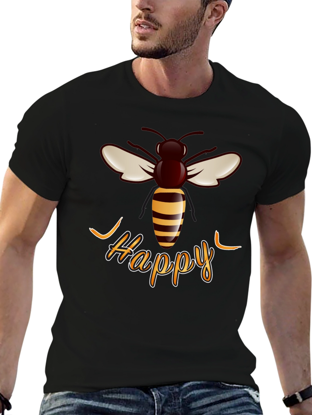 Happy Bee Graphic T-Shirt - Trendy Casual Wear