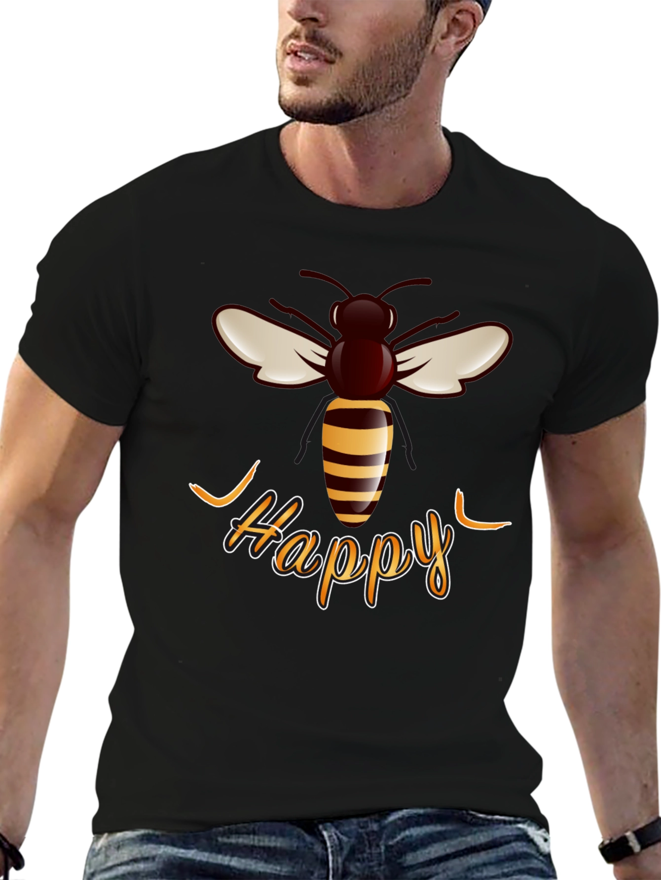 Happy Bee Graphic T-Shirt - Trendy Casual Wear