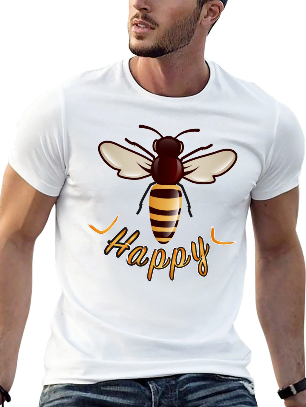 Happy Bee Graphic T-Shirt - Trendy Casual Wear