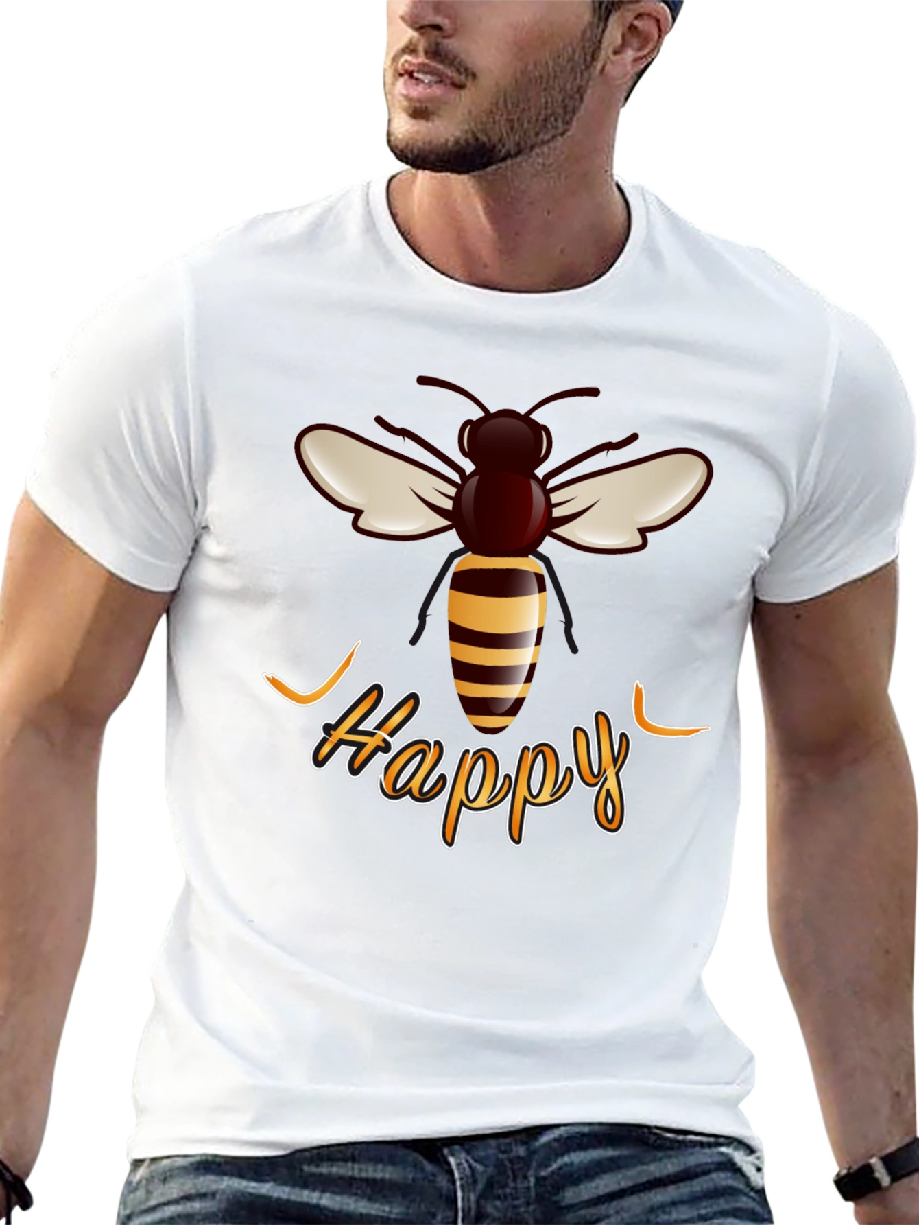 Happy Bee Graphic T-Shirt - Trendy Casual Wear